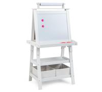 GYMAX Cavalletto per Bambini 3 in 1, Lavagna Magnetica con Doppia Faccia,2 Vassoi e 2 Scatole, Cavalletto per Dipingere, Inclusi Carta per Dipingere e Magneti, 59 x 50 x 117 cm (Bianco)