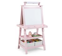 GYMAX Cavalletto per Bambini 3 in 1, Lavagna Magnetica con Doppia Faccia,2 Vassoi e 2 Scatole, Cavalletto per Dipingere, Inclusi Carta per Dipingere e Magneti, 59 x 50 x 117 cm (Rosa)