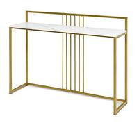 GYMAX Console e Tavoli da Divano, con Aste rinforzate, Struttura in Metallo, Compatto e Stretto per Salvasapzio, Mobiletto Portaoggetti per Soggiorno e Ingresso, 120x32,5x88 cm, Bianco e Oro