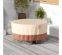 GYMAX Copertura Protettive Per Mobili da Giardino, Copri Tavolo per Esterno Impermeabile con prese d'aria, fibbie e coulisse, Telo Copritavolo Rotondo Antipolvere Antivento (Beige + Marrone, S)