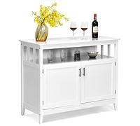 GYMAX Credenza Cucina, Armadietto con 2 Ante Scomparti e Ripiano Interno Regolabile, Mobiletto a Terra Multiuso Moderno, per Soggiorno Ingresso Sala da Pranzo, Bianco
