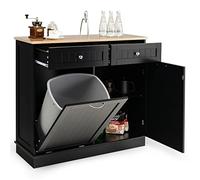GYMAX Credenza da Cucina, Isola da Cucina con 2 Cassetti, Ripiano Regolabile, Vassoio in Gomma per Sala da Pranzo, Soggiorno, Adatto per Bidone (non incluso) da 42L, 100 x 35 x 90,5 cm (nero)