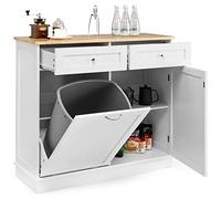 GYMAX Credenza da Cucina, Isola da Cucina con 2 Cassetti, Ripiano Regolabile, Vassoio in Gomma per Sala da Pranzo, Soggiorno, Adatto per Bidone (non incluso) da 42L, 100 x 35 x 90,5 cm (bianco)