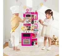 GYMAX Cucina Giocattolo per Bambini, Set Giochi da Cucina con Fornello, Frigorifero, Microonde, Lavello, Rubinetto, Acqua Vapore, Suono e Luce, Gioco di Ruolo con 95 Accessori (Rosa)
