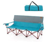 GYMAX Divano da Campeggio Pieghevole di Grandi Dimensioni per 3 Persone con Braccioli, Portabevande, Sedia da Giardino Port (Blu Marino)