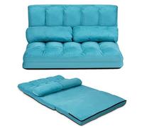 GYMAX Divano Pieghevole a Terra, 6 Posizioni Regolabili dello Schienale, con 2 Cuscini Rimovibili e Lavabili, per Soggiorno, Camera da Letto, 180x113x15-61 cm (blu)