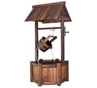 GYMAX Fontana da Giardino in Legno di Pino, Fontana Decorativa con Cascata e Pompa dell'Acqua, Fontana dei Desideri con Tetto per Giardino, Cortile, Balcone e Terrazza, 59 x 56 x 115cm, Marrone