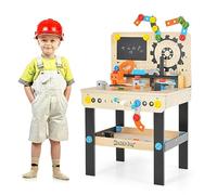 GYMAX Giocattolo da Banco da Lavoro per Bambini con 6 Attrezzi e 75 Accessori, Banco degli Attrezzi con Lavagna e Portautensili Appeso, Giocattolo per Fai da Te, Bambini 3 Anni+