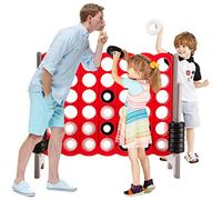 GYMAX Gioco a Terra di 4 in Linea, Grande Gioco della Strategia di Forza 4 con 42 Scacchi, per Bambini, Adulti, Gioco di Società per Riunioni di Famiglia, 120 x 42 x 104 cm (Rosso+Grigio)