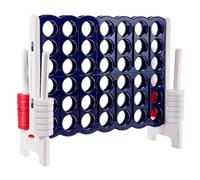 GYMAX Gioco a Terra di 4 in Linea, Grande Gioco della Strategia di Forza 4 con 42 Scacchi, per Bambini, Adulti, Gioco di Società per Riunioni di Famiglia, 120 x 42 x 104 cm (Grigio+Blu)