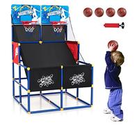 GYMAX Gioco Arcade a Canestro per Bambini, Arcata di Pallacanestro a Doppio Tiro con 2 Tabelloni Infrangibili, 4 Palloni da Basket e 1 Pompa di Gonfiaggio, 90 x 90 x 140 cm