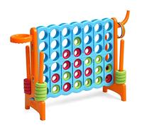 GYMAX Gioco Forza 4 Gigante 3 in 1, Anelli di Lancio, Canestro e Pallacanestro, per Bambini e Adulti, 84 x 33 x 74 cm (Arancione)
