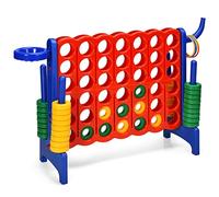 GYMAX Gioco Forza 4 Gigante 3 in 1, Anelli di Lancio, Canestro e Pallacanestro, per Bambini e Adulti, 84 x 33 x 74 cm (Blu)