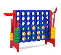 GYMAX Gioco Forza 4 Gigante 3 in 1, Anelli di Lancio, Canestro e Pallacanestro, per Bambini e Adulti, 84 x 33 x 74 cm (Rosso)