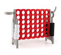 GYMAX Gioco Forza 4 Gigante 3 in 1, Anelli di Lancio, Canestro e Pallacanestro, per Bambini e Adulti, 84 x 33 x 74 cm (Grigio)