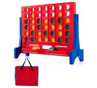 GYMAX Gioco Gigante 4 in Fila con Borsa Portaoggetti, Gioco 4 in Linea con Scacchi, Scorrevole Rapido per Bambini e Adulti, Set da Gioco da Collegare per Interni ed Esterni, da Appoggio