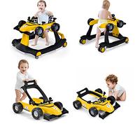 GYMAX Girello per Bambini 4 in 1 a Spinta, Girello Primi Passi Pieghevole con Altezza e Velocità Regolabile, con Luci e Suoni per Bambini 6-18 Mesi, Portata 12 kg, 73 x 64 x 55,5 cm (giallo)