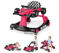 GYMAX Girello per Bambini 4 in 1 a Spinta, Girello Primi Passi Pieghevole con Altezza e Velocità Regolabile, con Luci e Suoni per Bambini 6-18 Mesi, Portata 12 kg, 73 x 64 x 55,5 cm (rosa scuro)