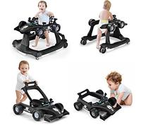 GYMAX Girello per Bambini 4 in 1 a Spinta, Girello Primi Passi Pieghevole con Altezza e Velocità Regolabile, con Luci e Suoni per Bambini 6-18 Mesi, Portata 12 kg, 73 x 64 x 55,5 cm (nero)