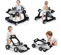 GYMAX Girello per Bambini 4 in 1 a Spinta, Girello Primi Passi Pieghevole con Altezza e Velocità Regolabile, con Luci e Suoni per Bambini 6-18 Mesi, Portata 12 kg, 73 x 64 x 55,5 cm (grigio)