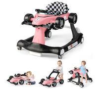 GYMAX Girello per Bambini 4 in 1 a Spinta, Girello Primi Passi Pieghevole con Altezza e Velocità Regolabile, con Luci e Suoni per Bambini 6-18 Mesi, Portata 12 kg, 73 x 64 x 55,5 cm (rosa)