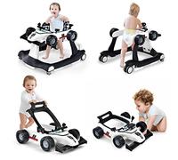 GYMAX Girello per Bambini 4 in 1 a Spinta, Girello Primi Passi Pieghevole con Altezza e Velocità Regolabile, con Luci e Suoni per Bambini 6-18 Mesi, Portata 12 kg, 73 x 64 x 55,5 cm (bianco)
