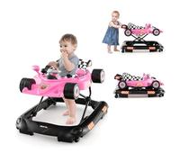 GYMAX Girello Pieghevole per Bambini, Centro Attività a Tema Auto con Altezza Regolabile, Ruote, Cuscino del Sedile Rimovibile, Girello Convertibile Facile da Piegare, 6+ Mesi (Rosa)