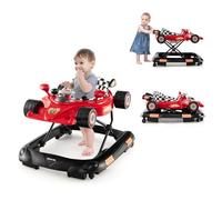 GYMAX Girello Pieghevole per Bambini, Centro Attività a Tema Auto con Altezza Regolabile, Ruote, Cuscino del Sedile Rimovibile, Girello Convertibile Facile da Piegare, 6+ Mesi (Rosso)