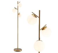 GYMAX Lampada da Terra con Pratico Interruttore a Pedale, Lampada con Paralume in Vetro a 3 Globi, Struttura in Metallo, Lampada da Terra in Stile Lusso per Camera da Letto, Soggiorno, Oro