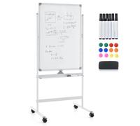 GYMAX Lavagna Magnetica con 4 Ruote, Lavagna Bifacciale con Set di Accessori, Cancellabile a Secco, Lavagna Mobile Regolabile in Altezza, per Scuola, Ufficio, Casa (60 x 90cm, Bianco)