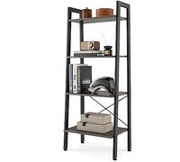 GYMAX Libreria a Scala 4 Ripiani, 56 x 34 x 138 cm, Scaffale Libreria Stile Industriale con Telaio Metallico e Dispositivi Antiribaltamento, per Ufficio Casa Soggiorno Cucina (Rovere Grigio)