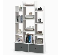 GYMAX Libreria con Cassetto e 7 Ripiani per Libri, Libreria a Forma di Albero per Soggiorno Camera Studio Ufficio (80 x 24 x 132 cm, BIANCO)
