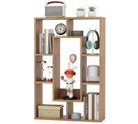 GYMAX Libreria Scaffale Geometrica da 90 cm Libreria con Schienale Aperto e 7 Cubi, Scaffale Autoportante in Legno con Dispositivi Antiribaltamento, per la Casa (Naturale, 60 x 20 x 90 cm)