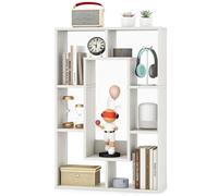 GYMAX Libreria Scaffale Geometrica da 90 cm Libreria con Schienale Aperto e 7 Cubi, Scaffale Autoportante in Legno con Dispositivi Antiribaltamento, per la Casa (Bianco, 60 x 20 x 90 cm)