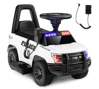 GYMAX Macchina Cavalcabile per Bambini, Macchina della Polizia Cavalcabile Alimentata a Batteria 6V con Megafono Sirene e Luci, Cavalcabile con Musica per Bambini e Bambine 18-60 Mesi (Bianco)