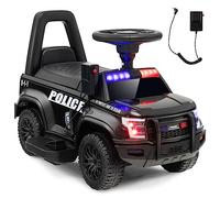 GYMAX Macchina Cavalcabile per Bambini, Macchina della Polizia Cavalcabile Alimentata a Batteria 6V con Megafono Sirene e Luci, Cavalcabile con Musica per Bambini e Bambine 18-60 Mesi (Nero)