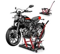 GYMAX Martinetto Idraulico per Moto, Sollevatore ATV a Cerniera con Manico Lungo, 4 Ruote, Portata 680 KG, Gamma di Sollevamento 12-38,5 cm, Cric Idraulico a Pedale per Moto, ATV (Rosso)