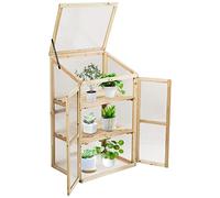GYMAX Mini Serra Portapiante, in Legno e Policarbonato, Aiuola Trasparente a 3 Piani, Serra Vegetale, Coltivatore con Coperchio Apribile, Fioriera per Balcone, Giardino e Cortile, 60x45x100 cm
