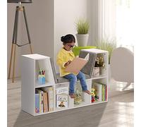 GYMAX Mobiletti per Bambini, Scaffale Libreria in Legno, Seduta con Cuscino, Carico 80 kg, Bianco, 102,5 x 30 x 63,5 cm