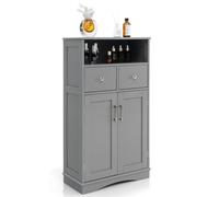 GYMAX Mobiletto da Bagno, con Ripiano Aperto, 2 Cassetti e 1 Armadietto, Armadio Laterale per Bagno e Soggiorno, Bianco, 60 × 30 × 108 Cm (Grigio)