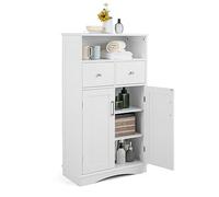 GYMAX Mobiletto da Bagno, con Ripiano Aperto, 2 Cassetti e 1 Armadietto, Armadio Laterale per Bagno e Soggiorno, Bianco, 60 × 30 × 108 Cm (Bianco)