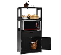 GYMAX Mobiletto da Cucina, con Cassetto e Ripiani Aperti, Mobile Armadietto Salvaspazio, per Bagno, Ingresso, Soggiorno,60 x 32 x 122 cm (Nero)