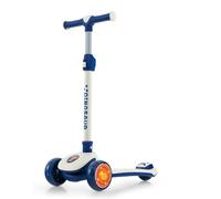 GYMAX Monopattino a 3 Ruote per Bambini, Monopattino Pieghevole con Pedana Ampia Antiscivolo, Ruote con Luci LED, Monopattino Bilanciato con Meccanismo Lean-to-Steer (Bianco e Blu)