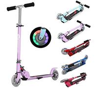 GYMAX Monopattino a Spinta per Bambini 4-13 Anni, 2 PU Ruote Luminose, Regolabile a 3 Altezze 63-85 cm, Manubrio Pieghevole, Scooter in Alluminio, Freno Posteriore, Carico di 70 kg, Viola