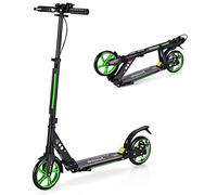 GYMAX Monopattino Spinta per Bambini 8+ Anni, Pieghevole e Portatile, Regolabile a 3 Altezze 86,5-101 cm, Manubrio con Campanello e Freno, in Alluminio, Grandi Ruote di 20 cm, Carico di 100 kg, Verde