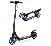 GYMAX Monopattino Spinta per Bambini 8+ Anni, Pieghevole e Portatile, Regolabile a 3 Altezze 86,5-101 cm, Manubrio con Campanello e Freno, in Alluminio, Grandi Ruote di 20 cm, Carico di 100 kg, Blu