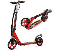 GYMAX Monopattino Spinta per Bambini 8+ Anni, Pieghevole e Portatile, Regolabile a 3 Altezze 86,5-101 cm, Manubrio con Campanello e Freno, in Alluminio, Grandi Ruote di 20 cm, Carico di 100 kg, Rosso