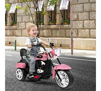 GYMAX Moto Giocattolo per Bambini, Struttura Stabile con 3 Ruote, Velocità di 2,5-3 km/h, con Una Batteria Ricaricabile, Materiale Sicuro ed Ecologico, Adatto a Bambini più di 3 Anni (Rosa chiaro)