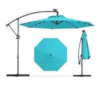 GYMAX Ombrellone da Balcone 3x3 M, con Luci Solari, Ombrellone Decentrato Laterale Roma (Azzurro)