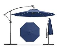 GYMAX Ombrellone da Balcone 3x3 M, con Luci Solari, Ombrellone Decentrato Laterale Roma (Blu Scuro)